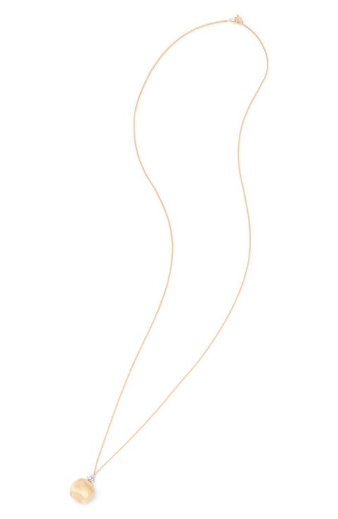 18K Yellow Gold Bead & Diamond Pendant Necklace