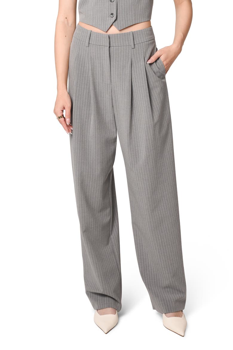 Icon Pinstripe Straight Leg Trousers, Main, color, GREY PINSTRIPE