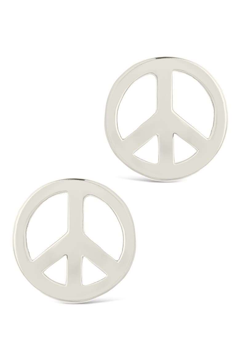 Peace Sign Stud Earrings, Alternate, color, SILVER