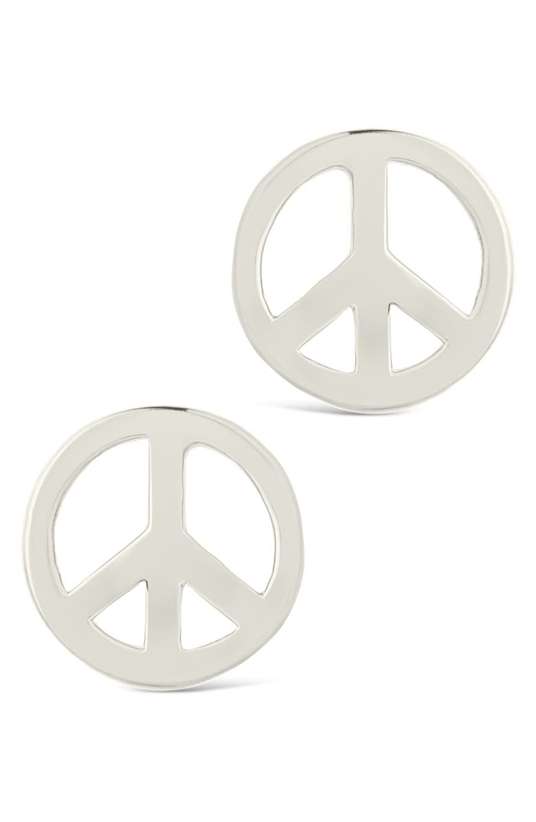 Sterling Forever Peace Sign Stud Earrings, Alternate, color, Silver