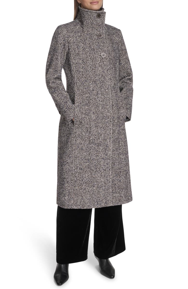 Kenneth Cole Herringbone Longline Coat, Alternate, color, 