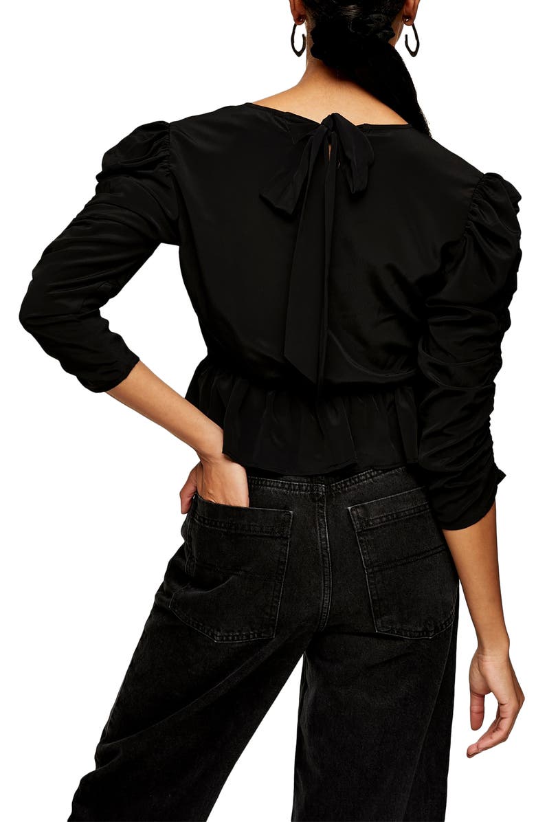 Topshop Ruched Sleeve Top, Alternate, color, 