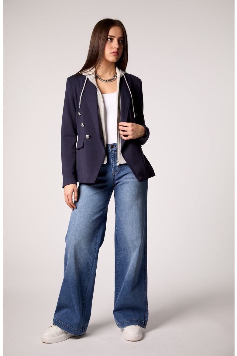 Helen Double-Breasted Blazer with Removable Hoodie Insert, Alternate, color, Navy