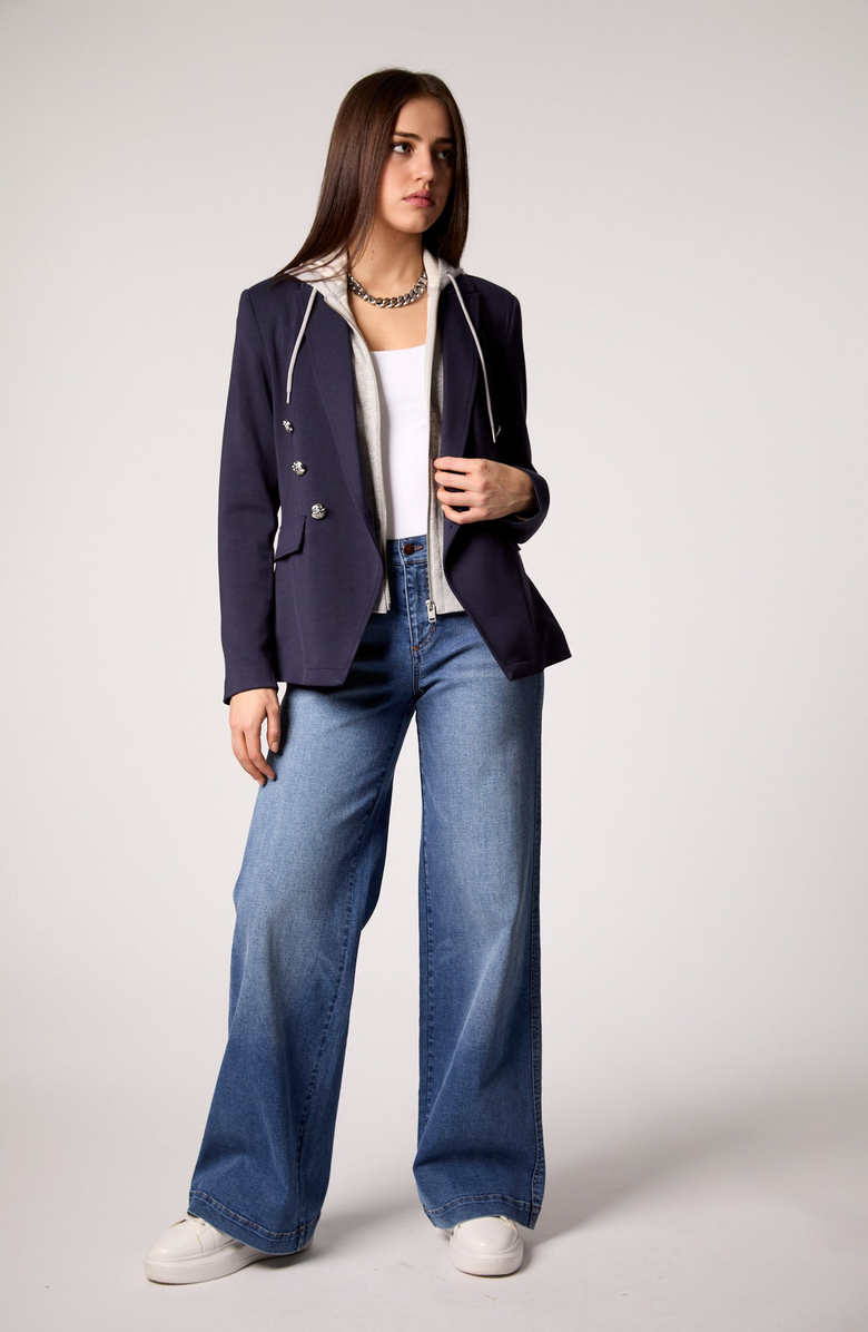 BLUE REVIVAL Helen Double-Breasted Blazer with Removable Hoodie Insert, Alternate, color, Navy