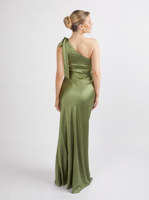 Six Stories Bow One Shoulder Satin Bridesmaid Dress In Green