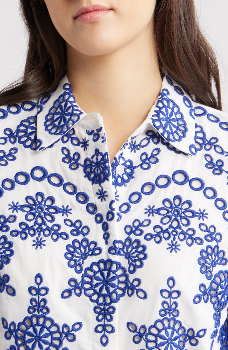 Anne Klein Embroidered Scallop Hem Shirt, Alternate, color, 