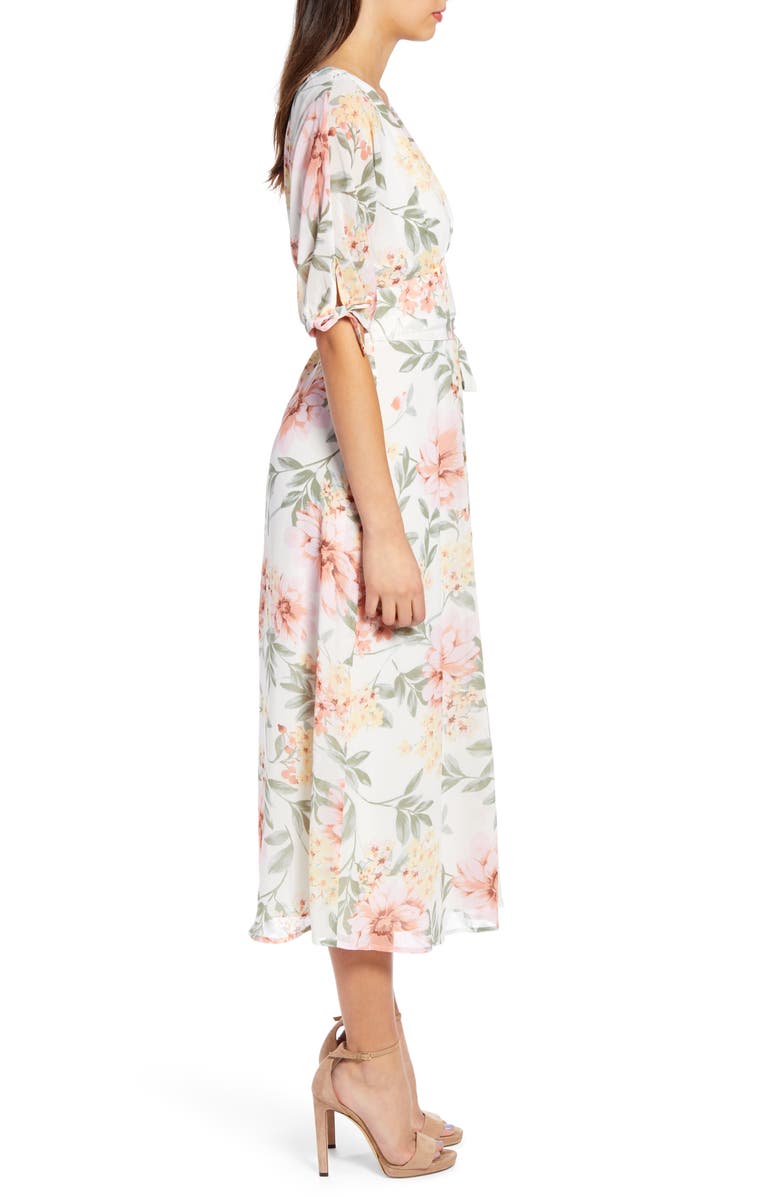 June & Hudson Floral V-Neck Tie Front Dress, Alternate, color, 