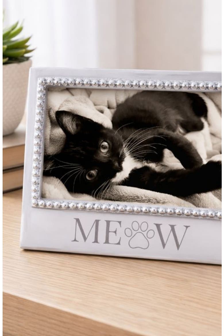 Meow Beaded 4 x 6-Inch Picture Frame, Alternate, color, SILVER