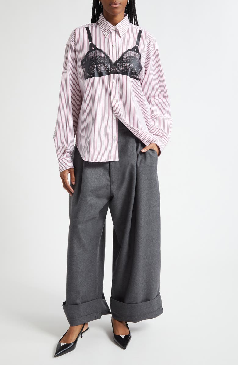 Vaquera Trompe l'Oeil Bra Stripe Graphic Button-Down Shirt, Alternate, color,