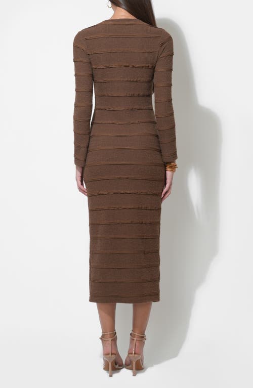 Adelyn Rae Valerie Textured Stripe Long Sleeve Knit Midi Dress In Brown