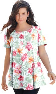 Roaman's Plus Size Ultimate Cotton Crewneck Short Sleeve Swing Tee