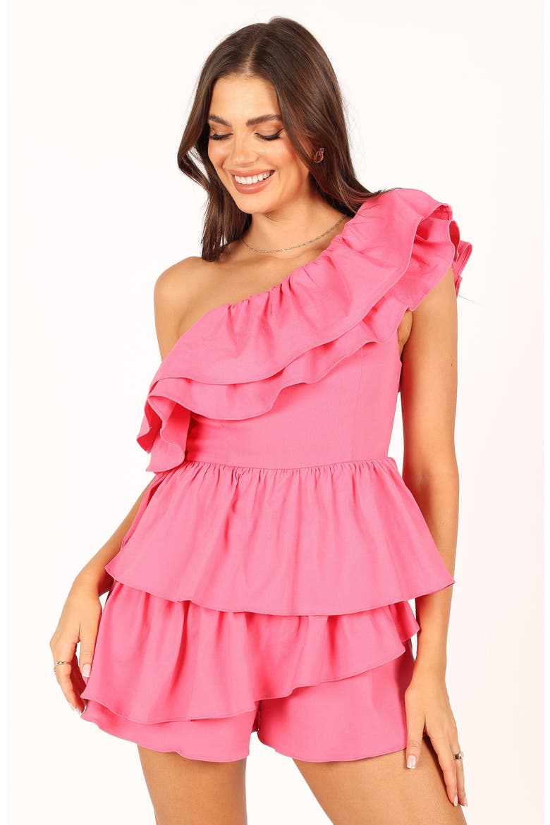 Sammy Frill One-Shoulder Romper, Alternate, color, PINK