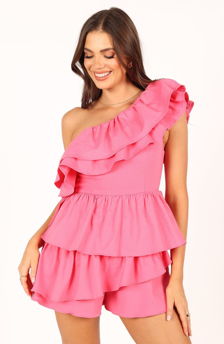 Petal & Pup Sammy Frill One-Shoulder Romper, Alternate, color, Pink