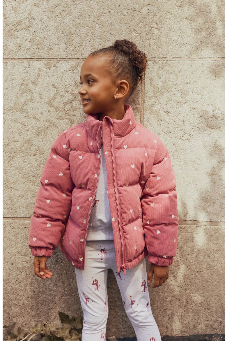 Kids' Heart Embroidered Corduroy Puffer Jacket, Alternate, color, DUSTY PINK
