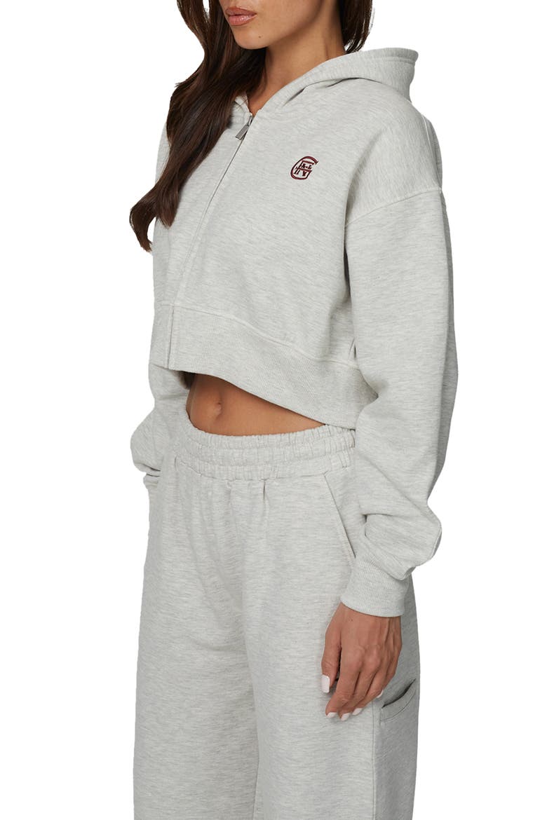 Cropped Zipped Halftone Hoodie, Alternate, color, Grey