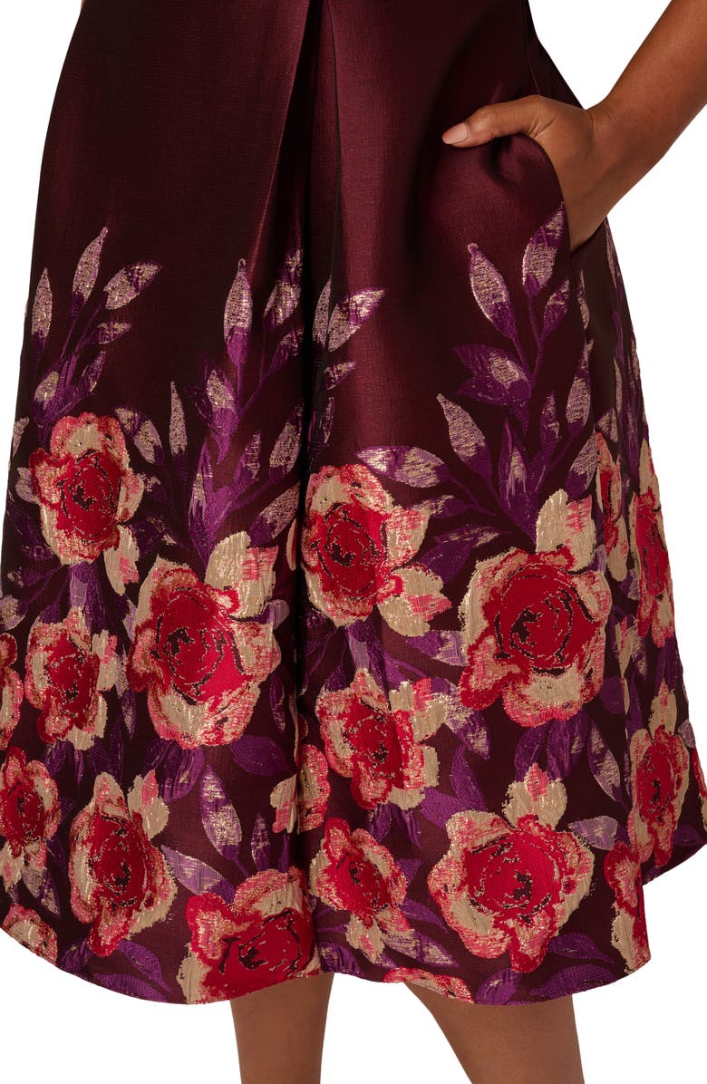 Adrianna Papell Pleated Jacquard Cocktail Dress, Alternate, color, Plum Multi