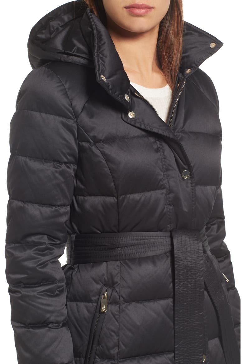 Down Midi Coat with Faux Fur Trim, Alternate, color, BLACK