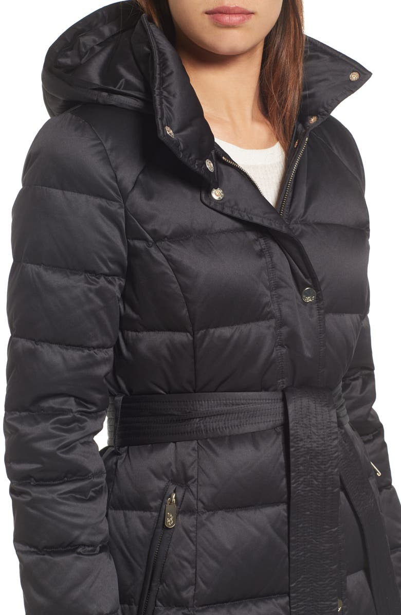 Eliza J Down Midi Coat with Faux Fur Trim, Alternate, color, 