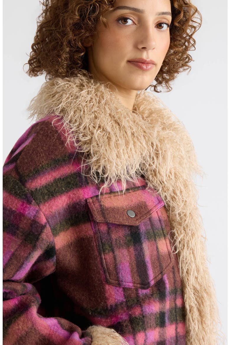 Jazz Faux Wool Shacket with Faux Fur Trim, Alternate, color, RUST PLAID