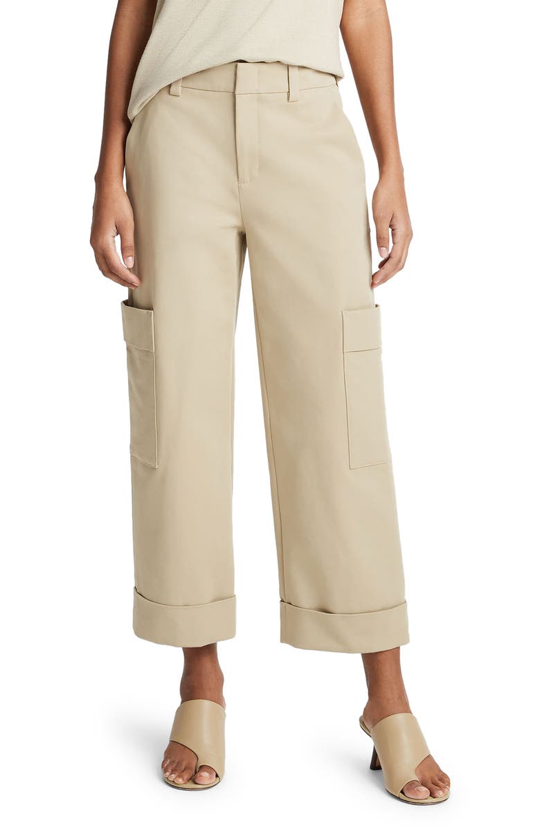 Vince Stretch Cotton Crop Utility Pants, Main, color, Sepia