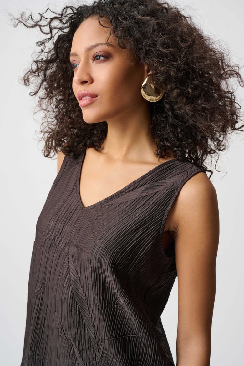 Pleated Satin Flared V-Neck Top, Alternate, color, mocha