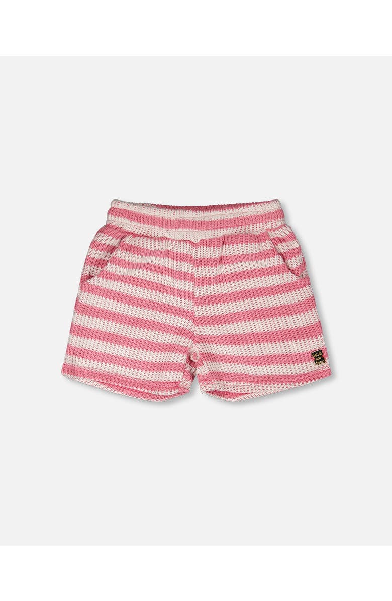 Deux par Deux Elastic Waist Scoop Pockets Striped Shorts, Main, color, Pink & White Stripes