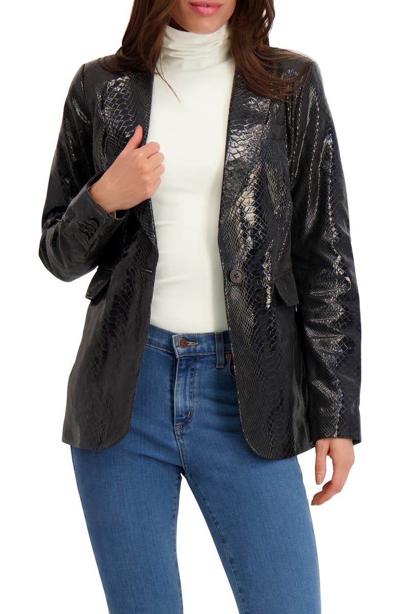 GORSKI Metis Suede Pythn Printed Single Breasted Blazer, Alternate, color, Anthracite