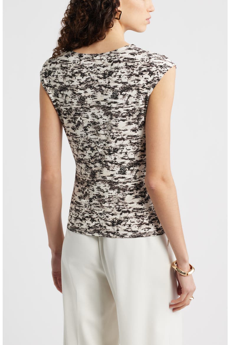 Twist Front Cap Sleeve Top, Alternate, color, IVORY- BROWN TEXTURAL