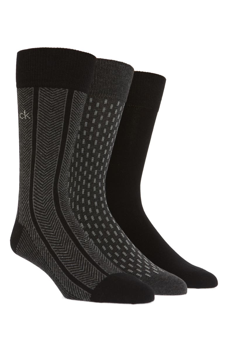 Calvin Klein 3-Pack Cotton Blend Socks, Main, color, Graphite / Black/ Charcoal