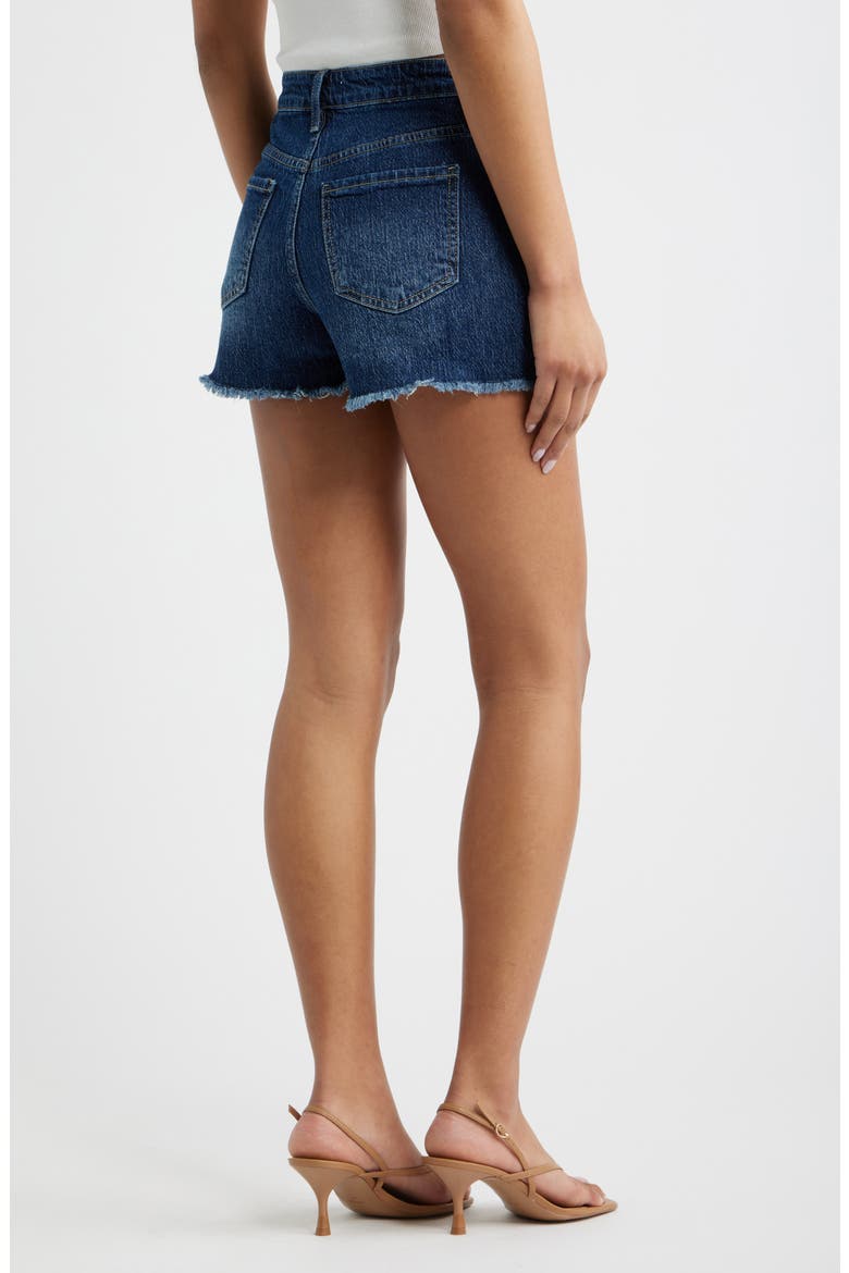 Frayed High Waist Denim Shorts, Alternate, color, DARK BLUE