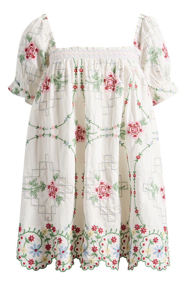 Damson Madder Lulu Embroidered Organic Cotton Shift Minidress, Alternate, color, White