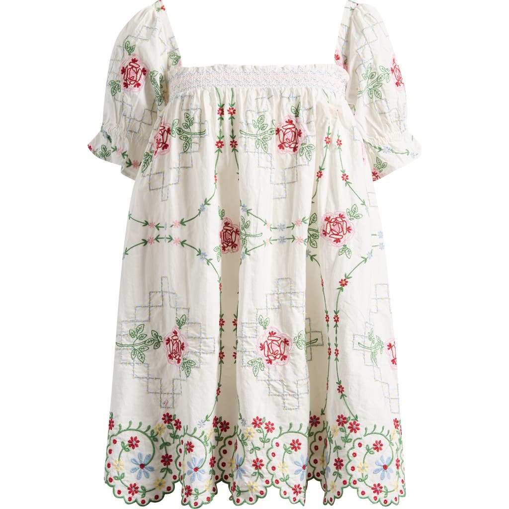 Shop Damson Madder Lulu Embroidered Organic Cotton Shift Minidress In White