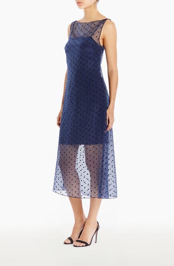 Minata Dot Print Layered Cocktail Midi Dress