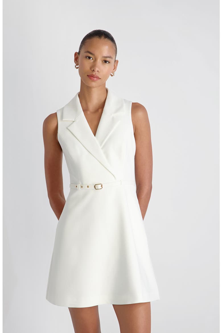 Azra Belted Sleeveless Twill Minidress, Alternate, color, SUMMER WHITE
