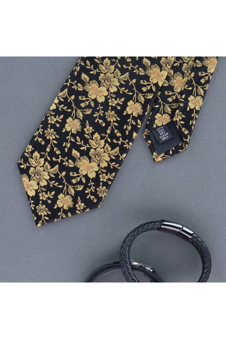 Midas Floral Novelty Silk Necktie, Alternate, color, Black and Gold
