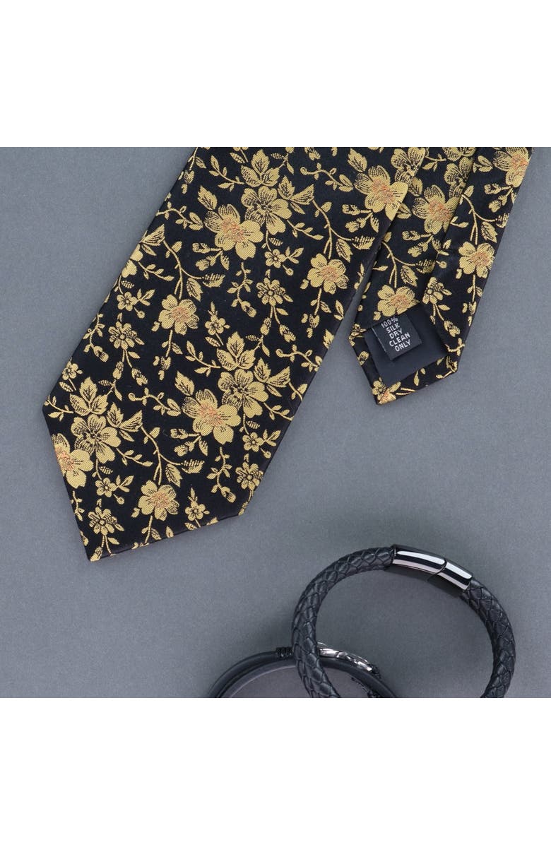 Trafalgar Midas Floral Novelty Silk Necktie, Alternate, color, Black And Gold
