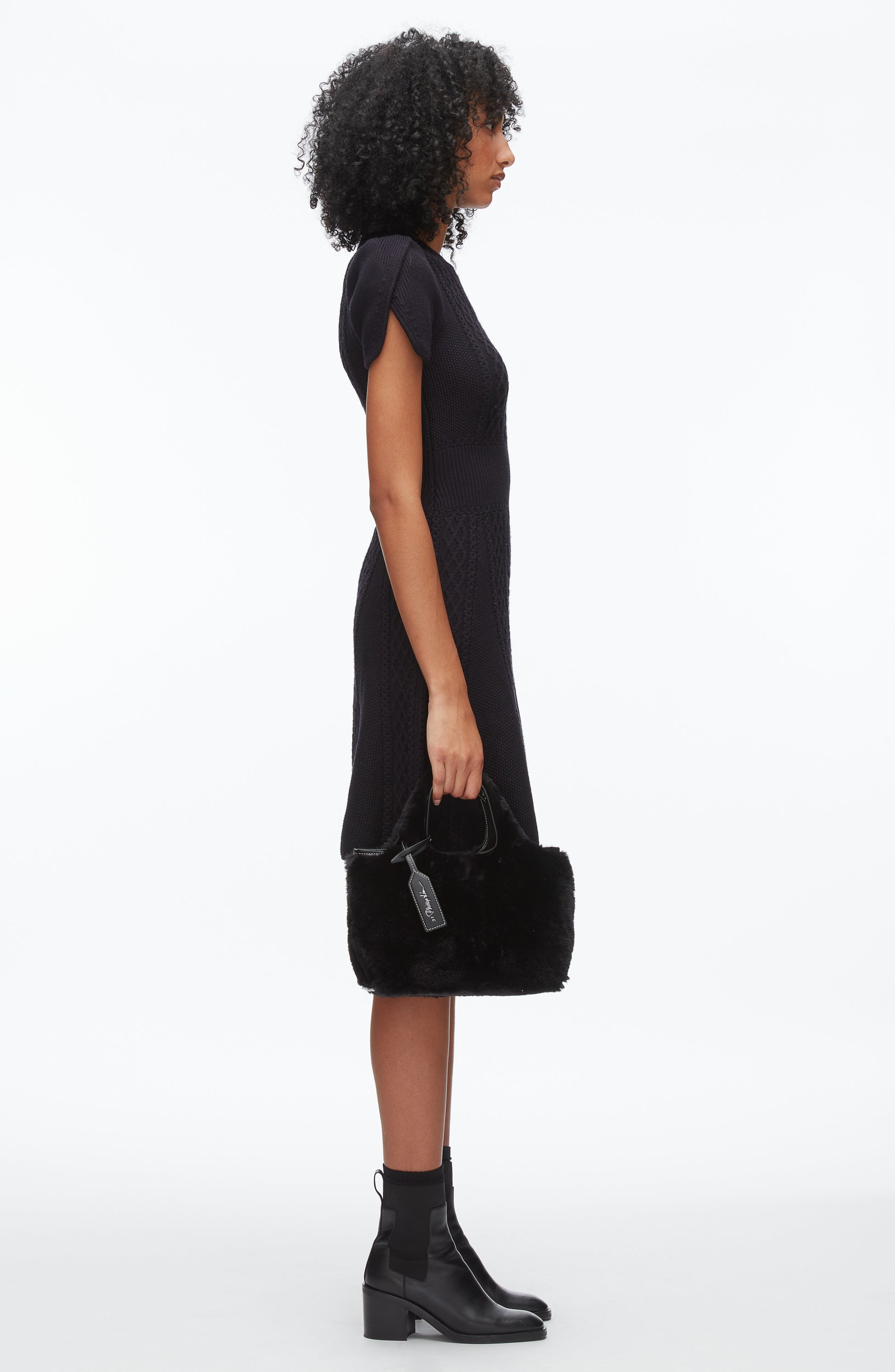 3.1 Phillip Lim Faux Fur Mini Market Tote, Alternate, color, Black