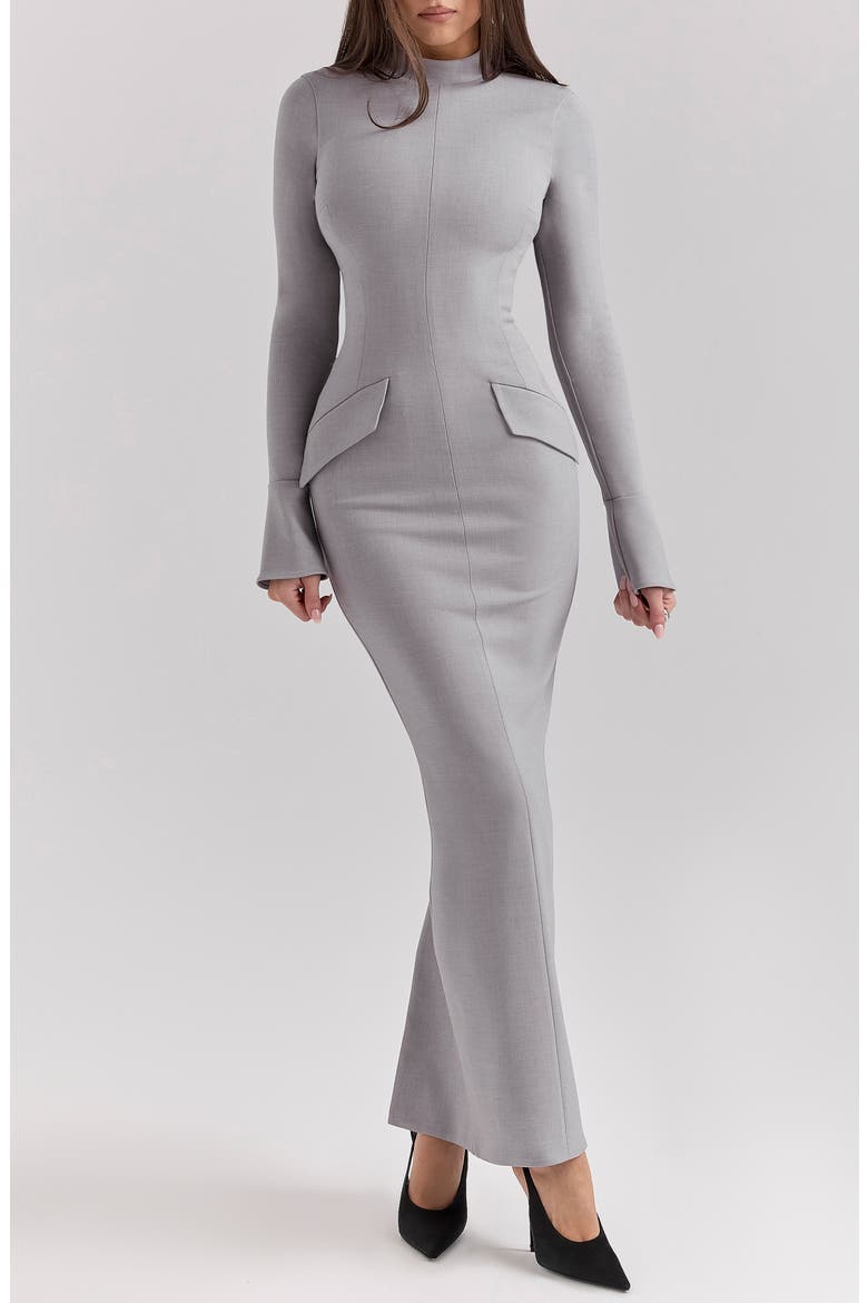 Marie Louise Mock Neck Long Sleeve Maxi Dress, Alternate, color, LIGHT GREY MELANGE