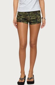 EDIKTED Camo Crazy Stretch Micro Shorts