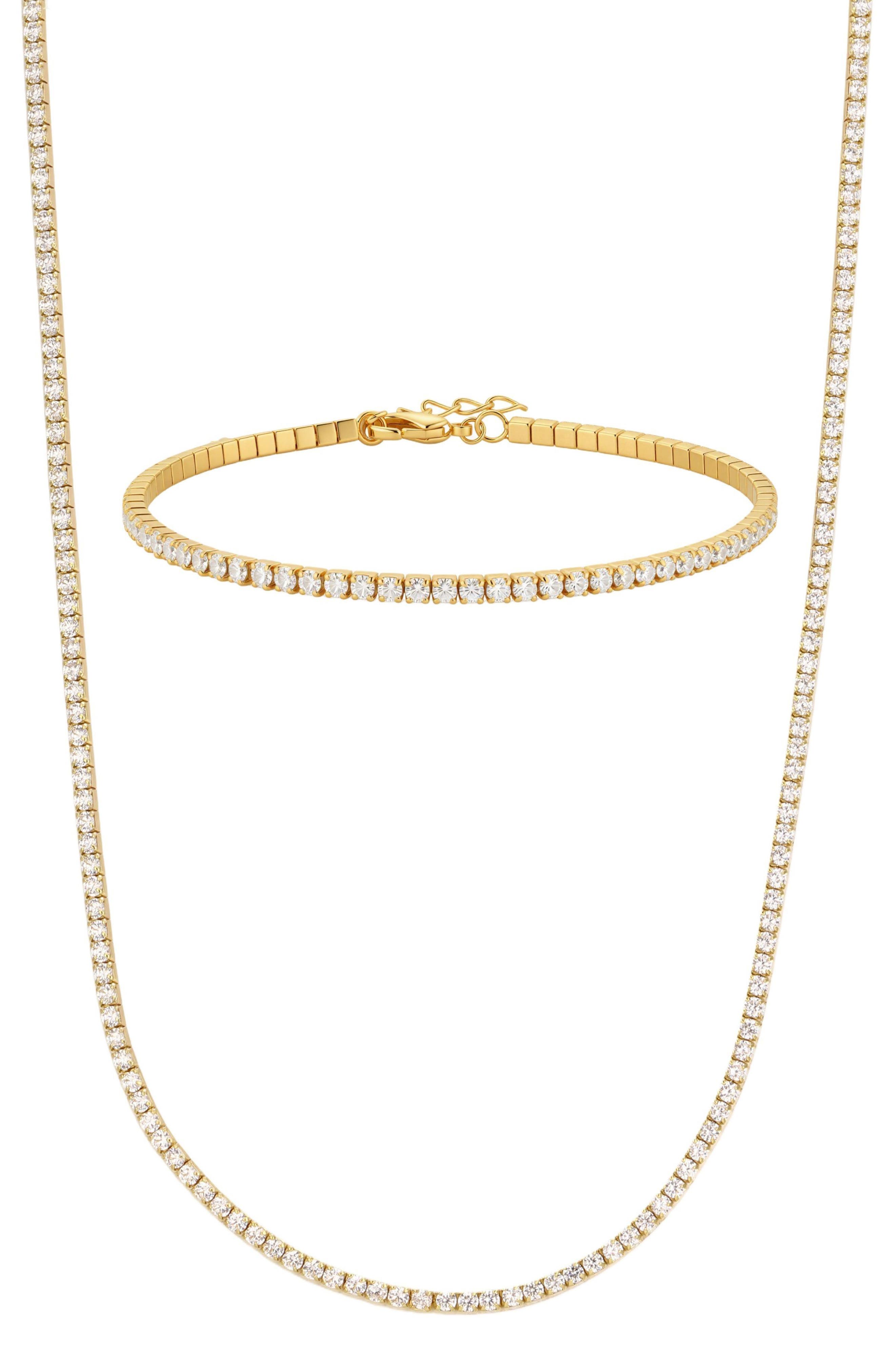 Cubic Zirconia Tennis Necklace & Bracelet Set