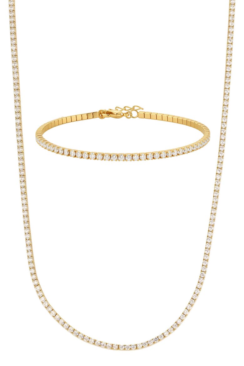 Cubic Zirconia Tennis Necklace & Bracelet Set, Main, color, GOLD