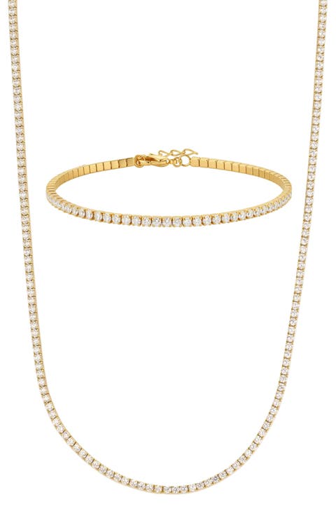 Cubic Zirconia Tennis Necklace & Bracelet Set