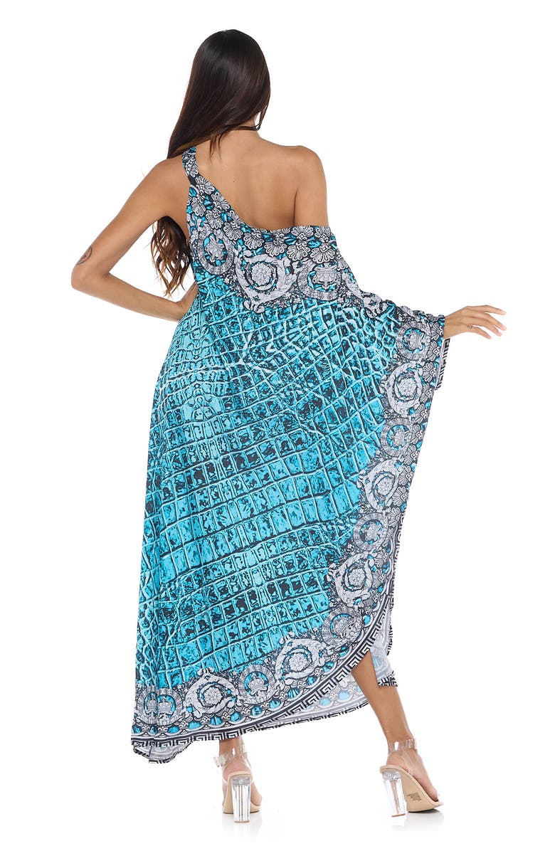 RANEES One-Shoulder Cover-Up Maxi Dress, Alternate, color, Teal Blue