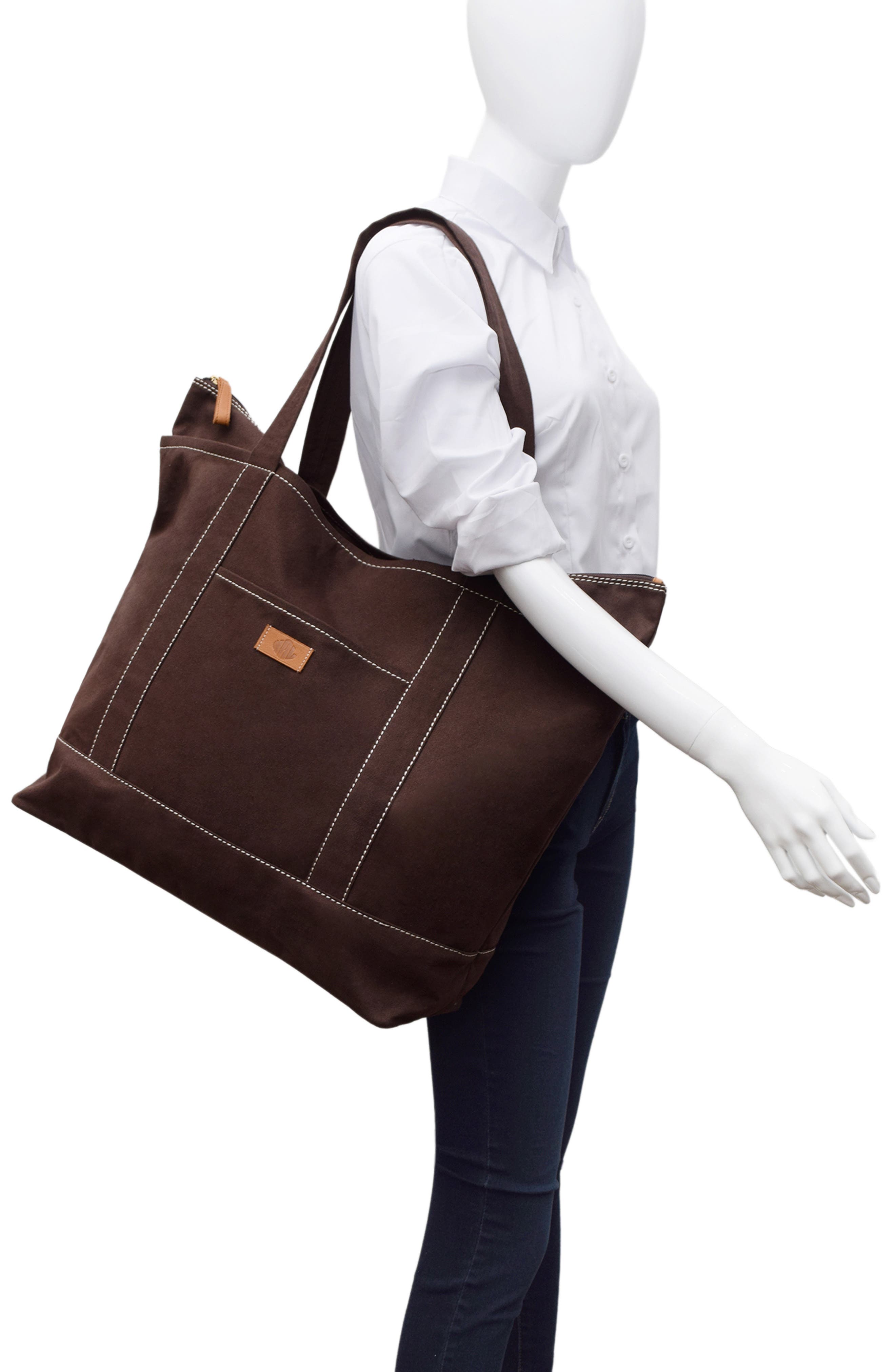 Kylee Contrast Stitched Canvas Travel Tote, Alternate, color, JAVA