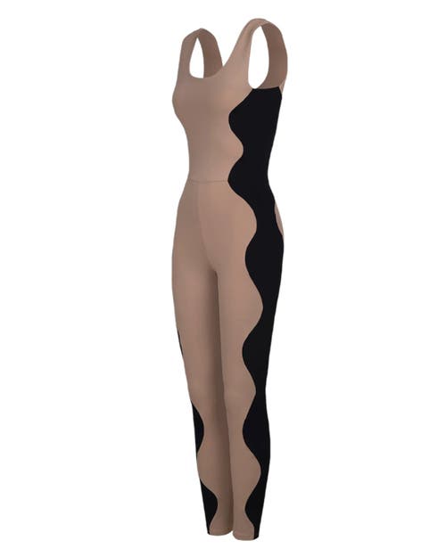 Port De Bras Wave Two-tone Stretch-jersey Jumpsuit In Shake-black