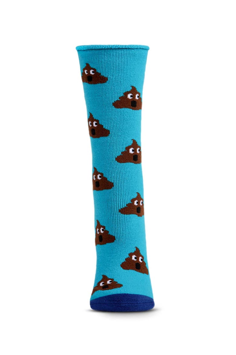 Big Kid's Sorry You Feel Like Poop Emoji Greeting Card Crew Socks, Alternate, color, Turquoise