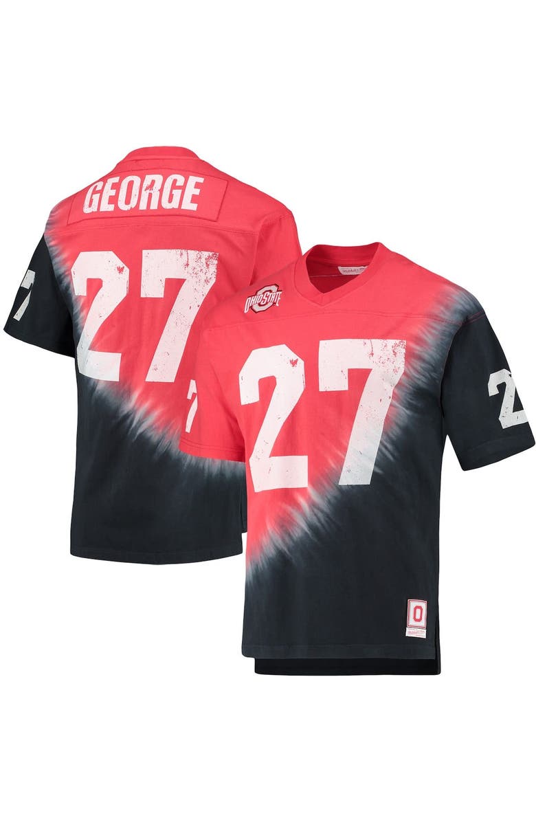 Mitchell & Ness Men's Mitchell & Ness Eddie George Black/Scarlet Ohio State Buckeyes Name & Number Tie-Dye V-Neck T-Shirt, Main, color, 