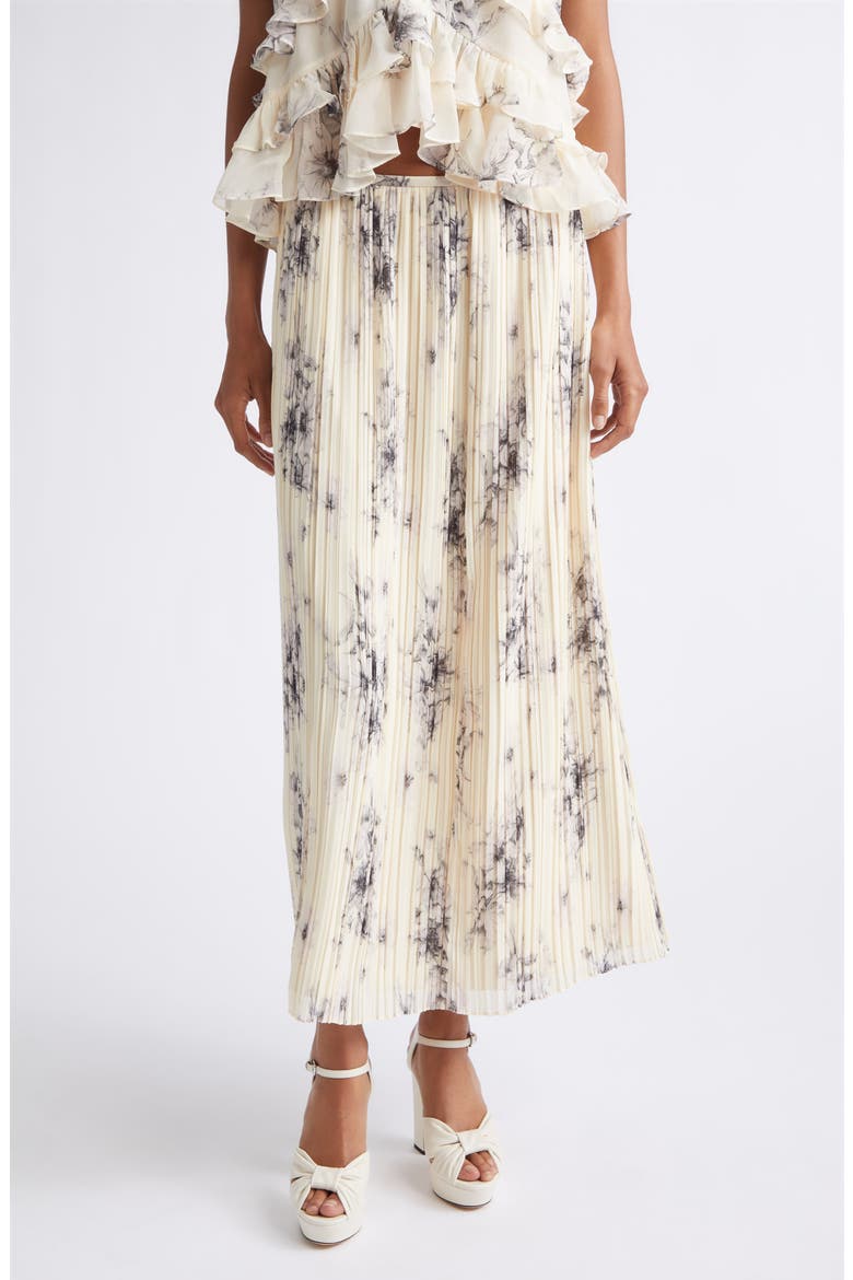 Handsketched Floral Delaine Skirt, Main, color, GARDENIA/ BLACK