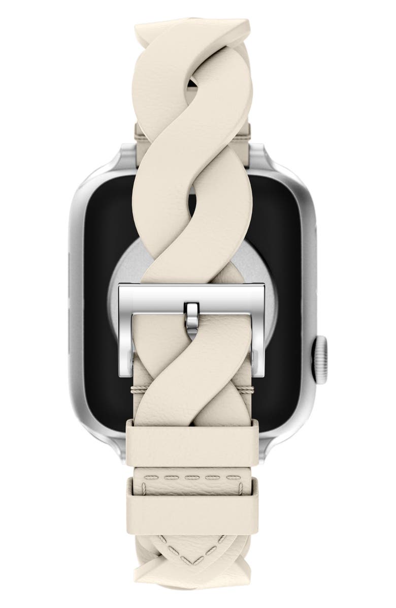 Tory Burch The Miller Braided Leather 20mm Apple Watch<sup>®</sup> Watchband, Alternate, color, Ivory
