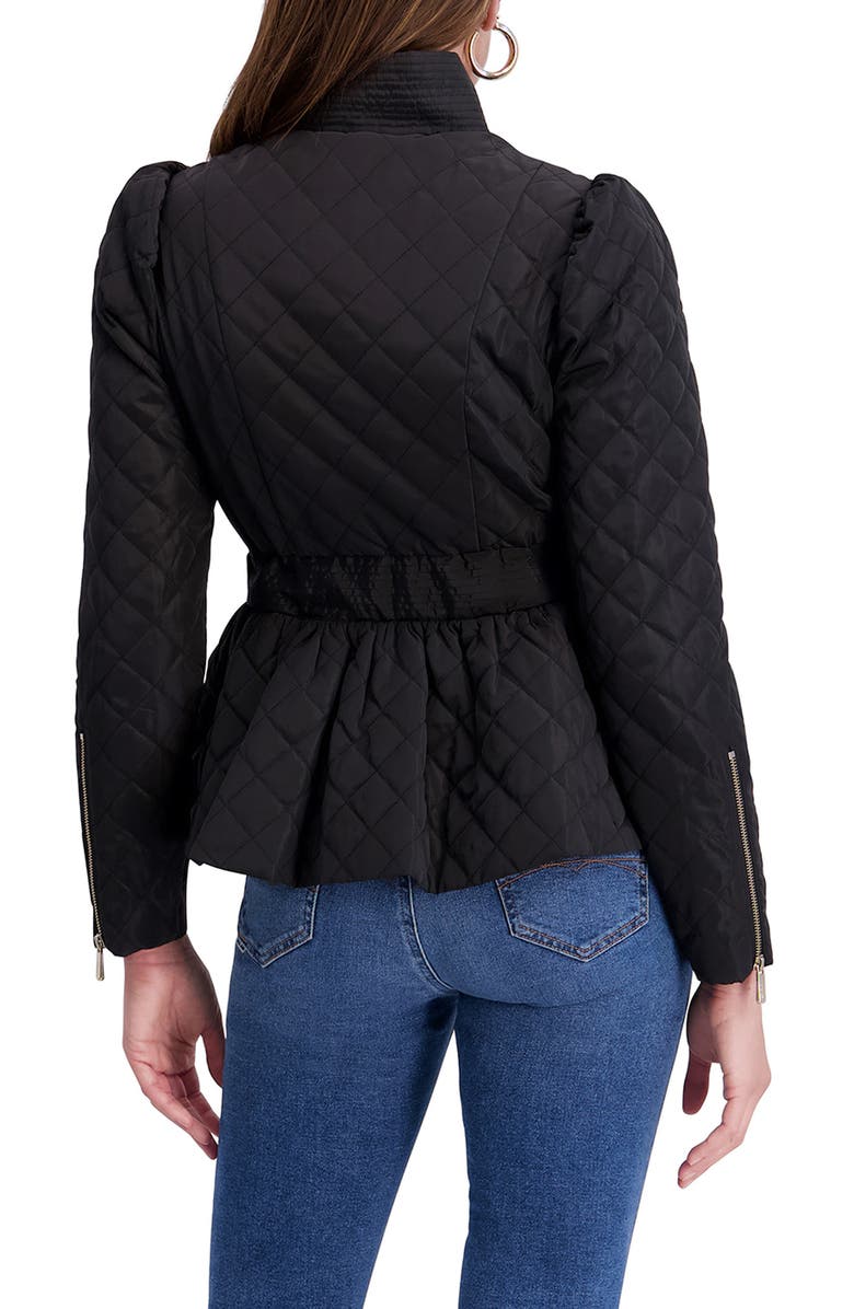 Kensie Quilted Peplum Jacket, Alternate, color, Black